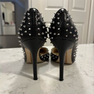 Sam Edelman Black Spike Stud Leather Pointed-Toe Stiletto Heels